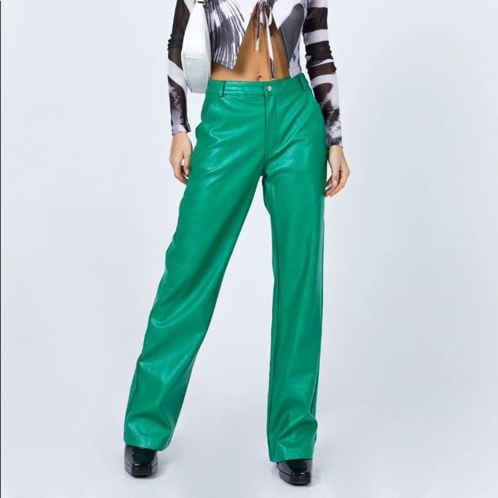 Princess Polly Ashlea PU Pants Green 8